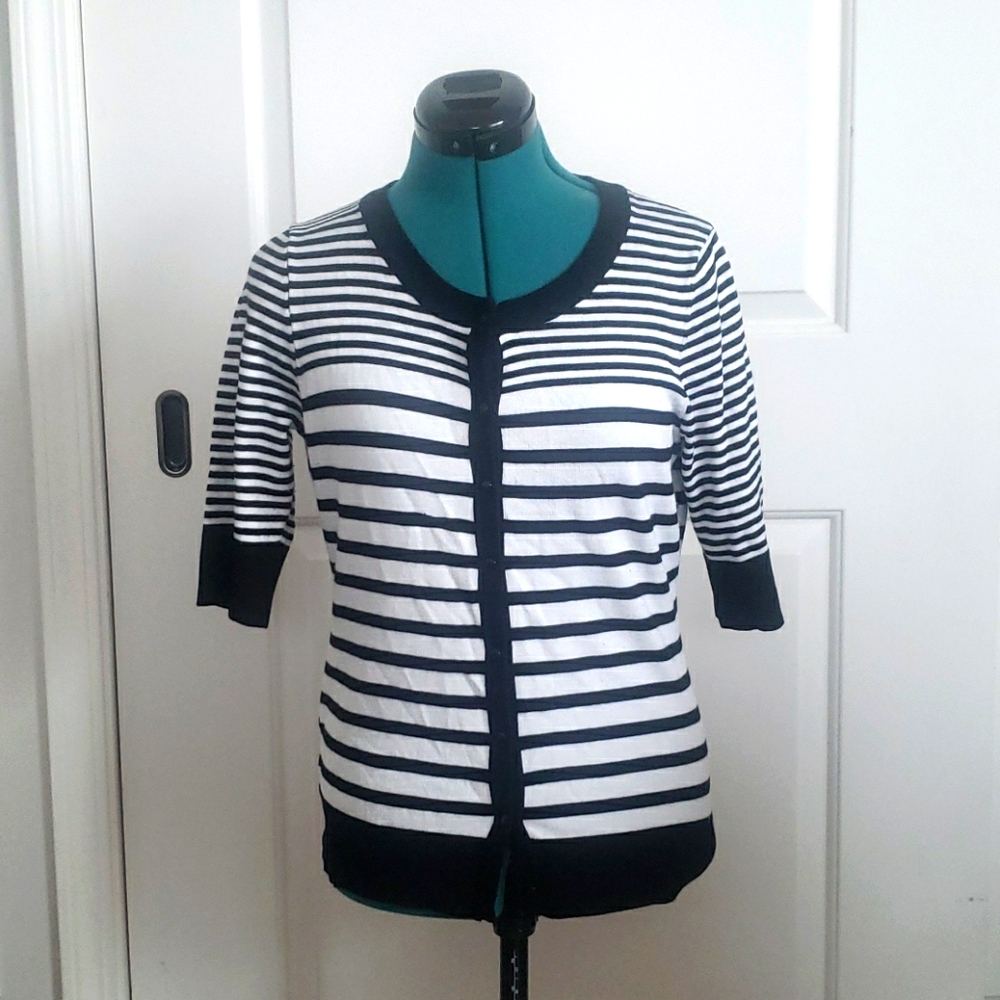 Black and white Cyrus striped cardigan.